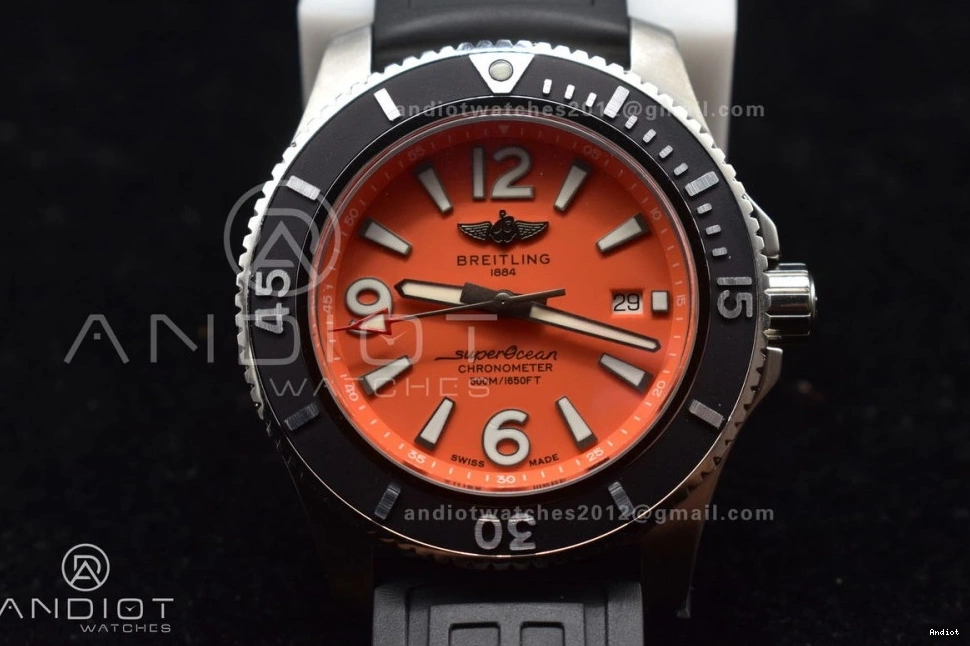 Edition Best 1:1 Dial Superocean 478 Black Bezel Resilient Strap A 44 TF Orange On Rubber Automatic Black 0814